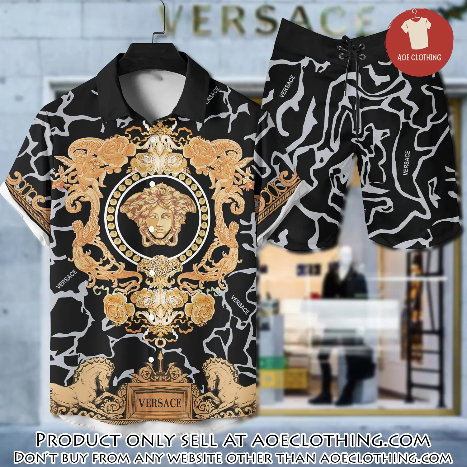 Versace luxury hawaiian shirt & short set lhs1204 aoe1031357